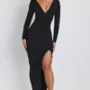 Rochie maxi cu mâneci lungi și decolteu adânc Marcela Modal, negru Rochie maxi cu mâneci lungi și decolteu adânc Marcela Modal, negru