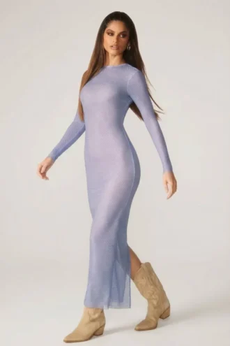 Rochie maxi cu mâneci lungi și decorațiuni Yasmin, albastră Rochie maxi cu mâneci lungi și decorațiuni Yasmin, albastră