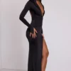 Rochie maxi cu mâneci lungi și glugă Desdemona, negru Rochie maxi cu mâneci lungi și glugă Desdemona, negru