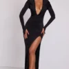 Rochie maxi cu mâneci lungi și glugă Desdemona, negru Rochie maxi cu mâneci lungi și glugă Desdemona, negru