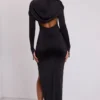 Rochie maxi cu mâneci lungi și glugă Desdemona, negru Rochie maxi cu mâneci lungi și glugă Desdemona, negru