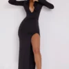 Rochie maxi cu mâneci lungi și glugă Desdemona, negru Rochie maxi cu mâneci lungi și glugă Desdemona, negru