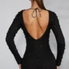 Rochie maxi cu mâneci lungi și spate decupat, decorată, model Vienna, negru Rochie maxi cu mâneci lungi și spate decupat, decorată, model Vienna, negru