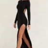 Rochie maxi cu mâneci lungi și spate decupat Kiah, negru Rochie maxi cu mâneci lungi și spate decupat Kiah, negru