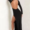 Rochie maxi cu mâneci lungi și spate decupat Kiah, negru Rochie maxi cu mâneci lungi și spate decupat Kiah, negru