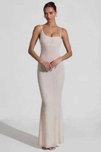 Rochie maxi cu spate decupat și detalii decorative Duhamel, albă Rochie maxi cu spate decupat și detalii decorative Duhamel, albă