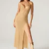 Rochie maxi cu spate decupat și ornamente Lyric, în culoarea auriu Rochie maxi cu spate decupat și ornamente Lyric, în culoarea auriu