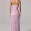 Rochie maxi cu talie înaltă și decolteu bandeau, cu ornamente, La Rochette, în roz Rochie maxi cu talie înaltă și decolteu bandeau, cu ornamente, La Rochette, în roz