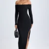 Rochie maxi cu umeri decupați și spate decupat Honora din modal, negru Rochie maxi cu umeri decupați și spate decupat Honora din modal, negru