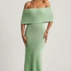 Rochie Maxi cu umeri decupați Naia din țesătură bouclé, culoare mentă Rochie Maxi cu umeri decupați Naia din țesătură bouclé, culoare mentă