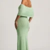 Rochie Maxi cu umeri decupați Naia din țesătură bouclé, culoare mentă Rochie Maxi cu umeri decupați Naia din țesătură bouclé, culoare mentă