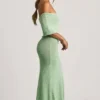 Rochie Maxi cu umeri decupați Naia din țesătură bouclé, culoare mentă Rochie Maxi cu umeri decupați Naia din țesătură bouclé, culoare mentă