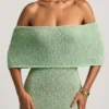 Rochie Maxi cu umeri decupați Naia din țesătură bouclé, culoare mentă Rochie Maxi cu umeri decupați Naia din țesătură bouclé, culoare mentă