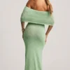 Rochie Maxi cu umeri decupați Naia din țesătură bouclé, culoare mentă Rochie Maxi cu umeri decupați Naia din țesătură bouclé, culoare mentă