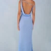 Rochie maxi cu un umăr Nivara, cu imprimeu cu buline albastre Rochie maxi cu un umăr Nivara, cu imprimeu cu buline albastre