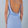 Rochie maxi cu un umăr Nivara, cu imprimeu cu buline albastre Rochie maxi cu un umăr Nivara, cu imprimeu cu buline albastre