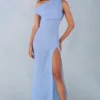 Rochie maxi cu un umăr Nivara, cu imprimeu cu buline albastre Rochie maxi cu un umăr Nivara, cu imprimeu cu buline albastre