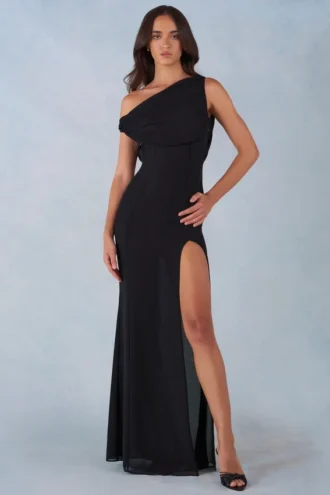 Rochie maxi cu un umăr Nivara, negru