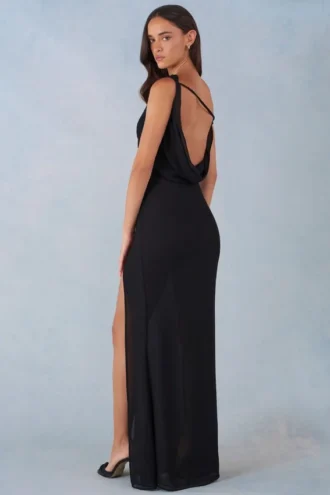 Rochie maxi cu un umăr Nivara, negru