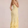 Rochie maxi cu volane din dantelă Celira, galben lămâie Rochie maxi cu volane din dantelă Celira, galben lămâie