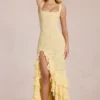 Rochie maxi cu volane din dantelă Celira, galben lămâie Rochie maxi cu volane din dantelă Celira, galben lămâie