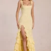 Rochie maxi cu volane din dantelă Celira, galben lămâie Rochie maxi cu volane din dantelă Celira, galben lămâie