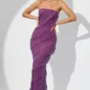 Rochie maxi cu volane și bretele, model Dulce, în culoarea prune Rochie maxi cu volane și bretele, model Dulce, în culoarea prune