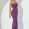 Rochie maxi cu volane și bretele, model Dulce, în culoarea prune Rochie maxi cu volane și bretele, model Dulce, în culoarea prune