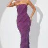 Rochie maxi cu volane și bretele, model Dulce, în culoarea prune Rochie maxi cu volane și bretele, model Dulce, în culoarea prune