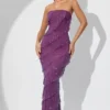 Rochie maxi cu volane și bretele, model Dulce, în culoarea prune Rochie maxi cu volane și bretele, model Dulce, în culoarea prune
