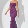 Rochie maxi cu volane și bretele, model Dulce, în culoarea prune Rochie maxi cu volane și bretele, model Dulce, în culoarea prune