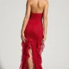 Rochie maxi cu volane și gât halter, decorată, de la Anley, în roșu Rochie maxi cu volane și gât halter, decorată, de la Anley, în roșu