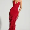 Rochie maxi cu volane și gât halter, decorată, de la Anley, în roșu Rochie maxi cu volane și gât halter, decorată, de la Anley, în roșu