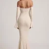 Rochie maxi cu volane și umeri decupați din dantelă, model Verena, culoare ivoriu