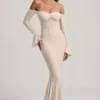 Rochie maxi cu volane și umeri decupați din dantelă, model Verena, culoare ivoriu