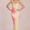 Rochie maxi din șifon Fioren cu imprimeu floral galben Rochie maxi din șifon Fioren cu imprimeu floral galben