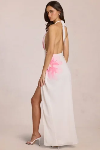 Rochie maxi din șifon Solenne cu imprimeu floral alb