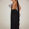 Rochie maxi din jersey moale, cu gât halter și spate decupat, model Merryth, în negru Rochie maxi din jersey moale, cu gât halter și spate decupat, model Merryth, în negru
