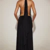 Rochie maxi din jersey moale, cu gât halter și spate decupat, model Merryth, în negru Rochie maxi din jersey moale, cu gât halter și spate decupat, model Merryth, în negru