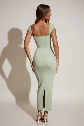 Rochie Maxi Dolcezza cu decolteu în formă de inimă, în culoarea verde salvie