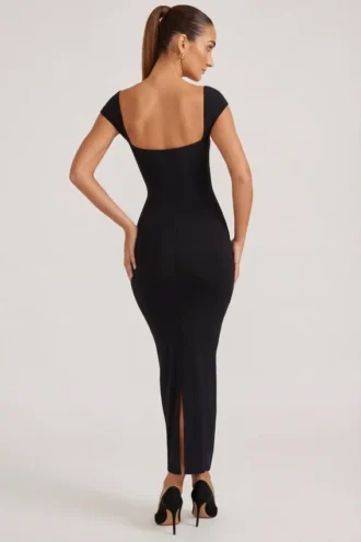 Rochie Maxi Dolcezza cu decolteu în formă de inimă, negru