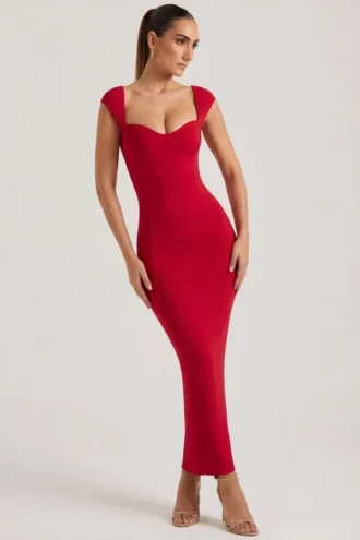 Rochie Maxi Dolcezza cu decolteu în formă de inimă, roșie