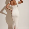 Rochie Maxi Dolcezza din modal, cu decolteu în formă de inimă și mâneci scurte, în culoarea ivoriu