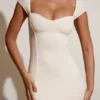 Rochie Maxi Dolcezza din modal, cu decolteu în formă de inimă și mâneci scurte, în culoarea ivoriu