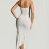 Rochie maxi Dole cu tiv în formă de batistă, decorată, în culoarea albă Rochie maxi Dole cu tiv în formă de batistă, decorată, în culoarea albă