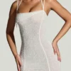 Rochie maxi Dole cu tiv în formă de batistă, decorată, în culoarea albă Rochie maxi Dole cu tiv în formă de batistă, decorată, în culoarea albă