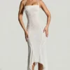 Rochie maxi Dole cu tiv în formă de batistă, decorată, în culoarea albă Rochie maxi Dole cu tiv în formă de batistă, decorată, în culoarea albă