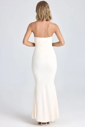 Rochie maxi drapată cu aplicații florale Aveline, culoare ivoriu