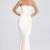 Rochie maxi drapată cu aplicații florale Aveline, culoare ivoriu Rochie maxi drapată cu aplicații florale Aveline, culoare ivoriu