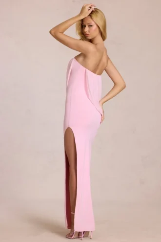 Rochie maxi drapată cu bandou Caliane în roz floare
